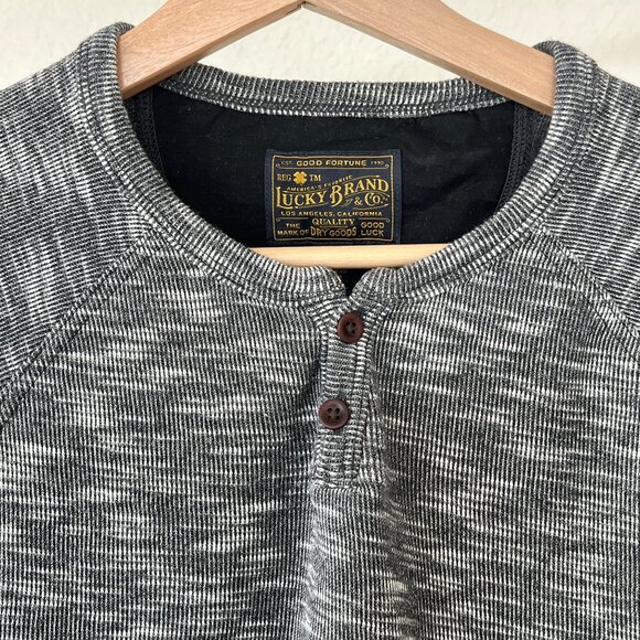 Lucky Brand Henley Grey Cotton Lined Shirt Medium - Picture 3 of 6